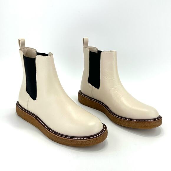 J. Crew Off White Chelsea Boots Size 7 Genuine Leather Flat Platform Booties New - Picture 2 of 13